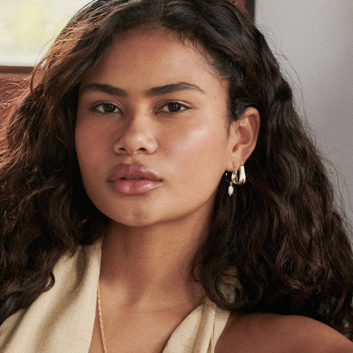 Daisy London 18ct Gold Plate Organic Hoop Pearl Drop Earrings - MococoDaisy LondonSE12_GPEarrings