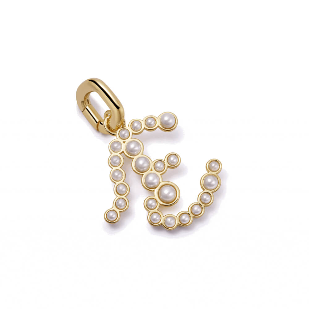 Daisy London 18ct Gold Plate Pearl Initial Charm Pendant-E image