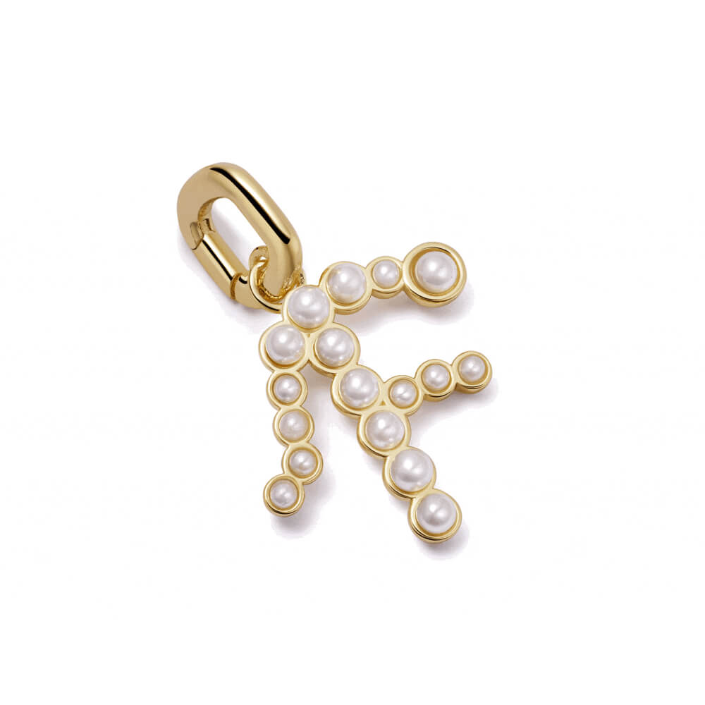 Daisy London 18ct Gold Plate Pearl Initial Charm Pendant-F image