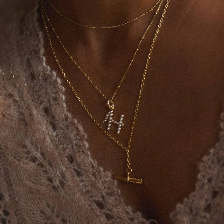 Daisy London 18ct Gold Plate Pearl Initial Charm Pendant-H image 1
