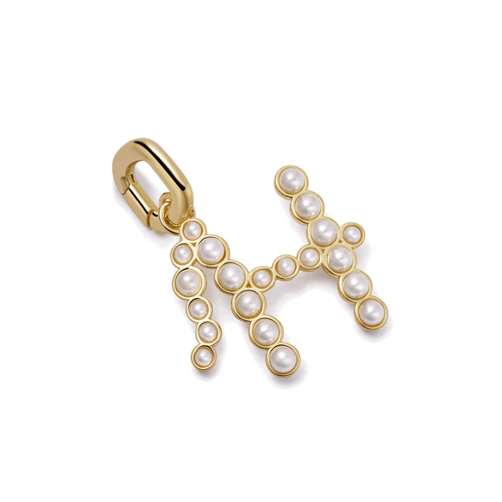Daisy London 18ct Gold Plate Pearl Initial Charm Pendant-H image