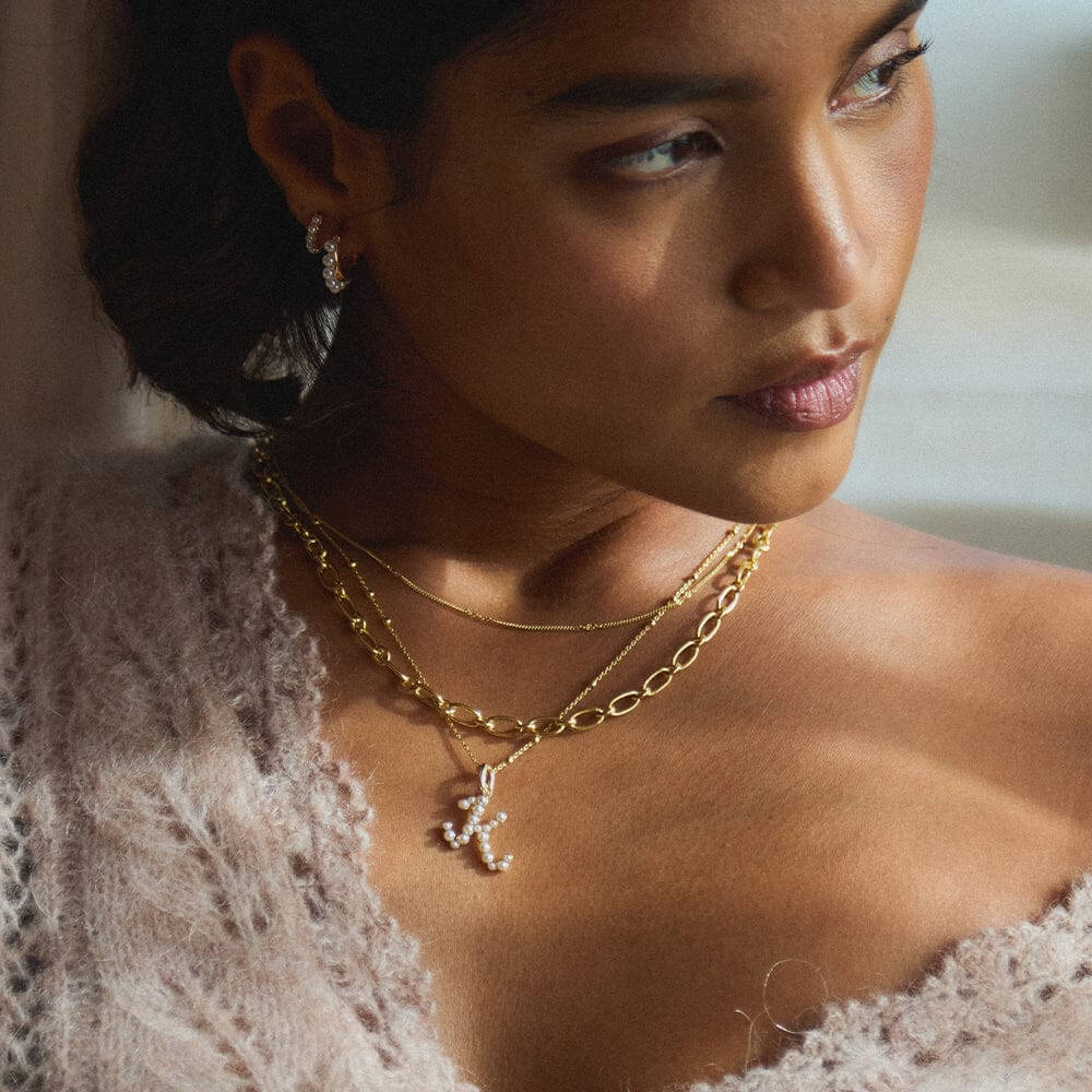 Daisy London 18ct Gold Plate Pearl Initial Charm Pendant-K image 3