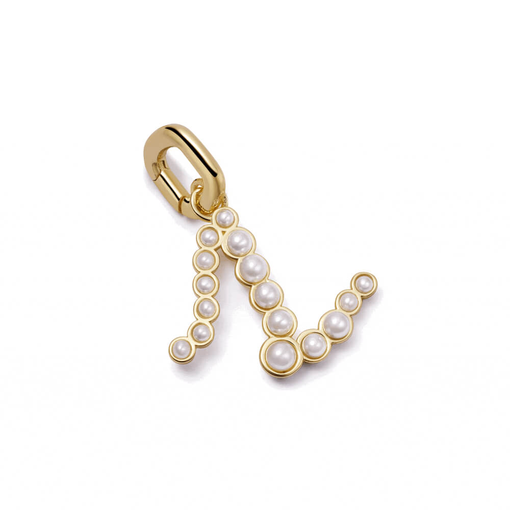 Daisy London 18ct Gold Plate Pearl Initial Charm Pendant-L image