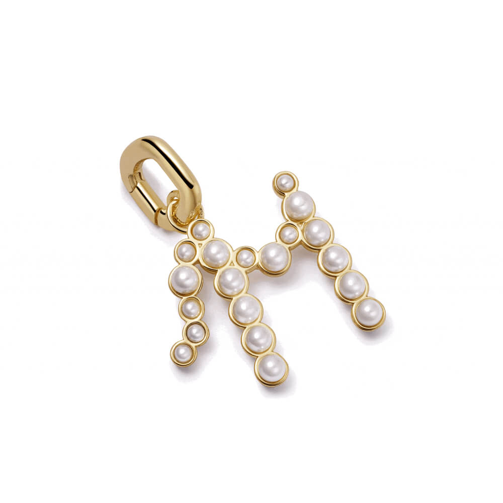 Daisy London 18ct Gold Plate Pearl Initial Charm Pendant-M image