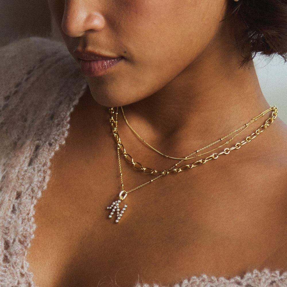 Daisy London 18ct Gold Plate Pearl Initial Charm Pendant-N image 1