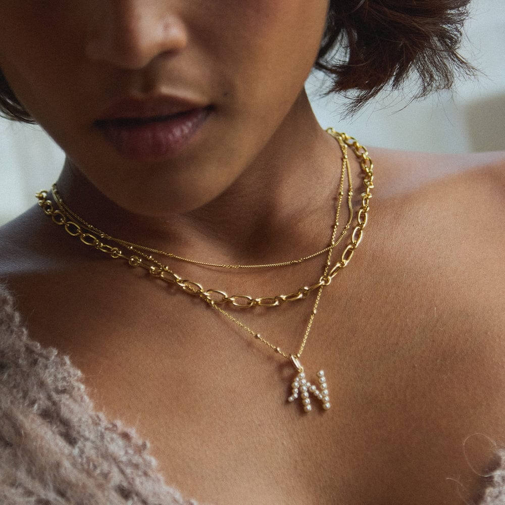 Daisy London 18ct Gold Plate Pearl Initial Charm Pendant-N image 3