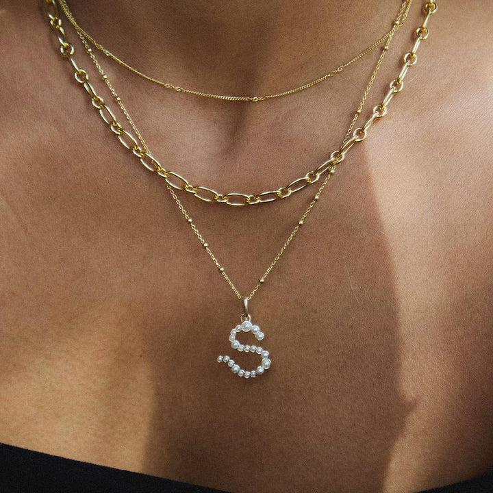Daisy London 18ct Gold Plate Pearl Initial Charm Pendant-S image 1