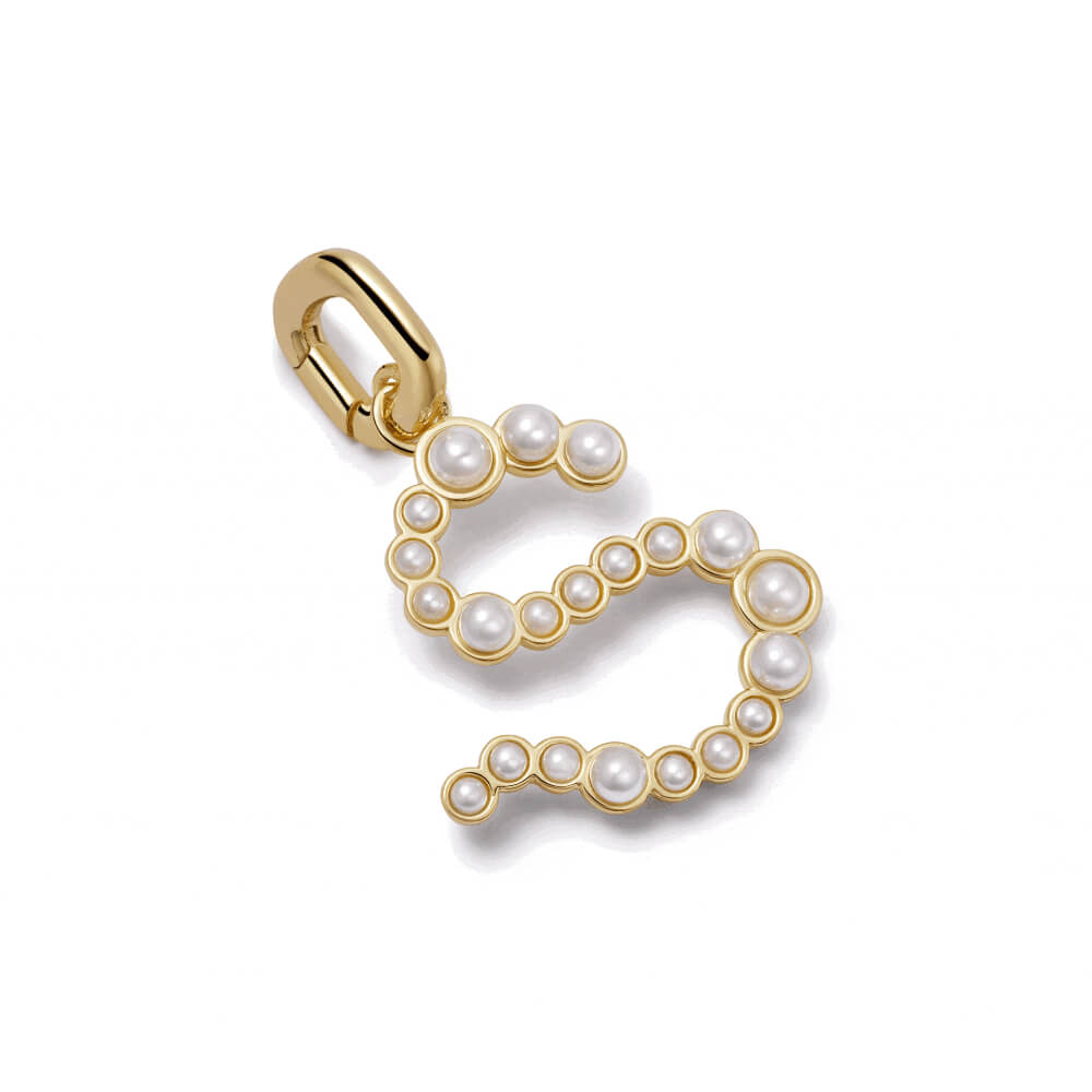 Daisy London 18ct Gold Plate Pearl Initial Charm Pendant-S image