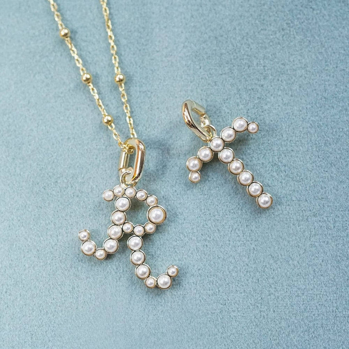 Daisy London 18ct Gold Plate Pearl Initial Charm Pendant-T image 2