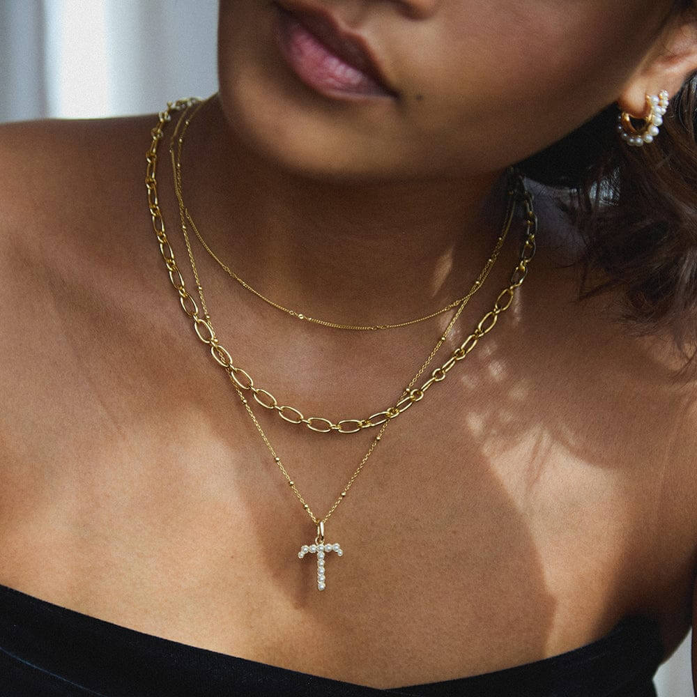 Daisy London 18ct Gold Plate Pearl Initial Charm Pendant-T image 3