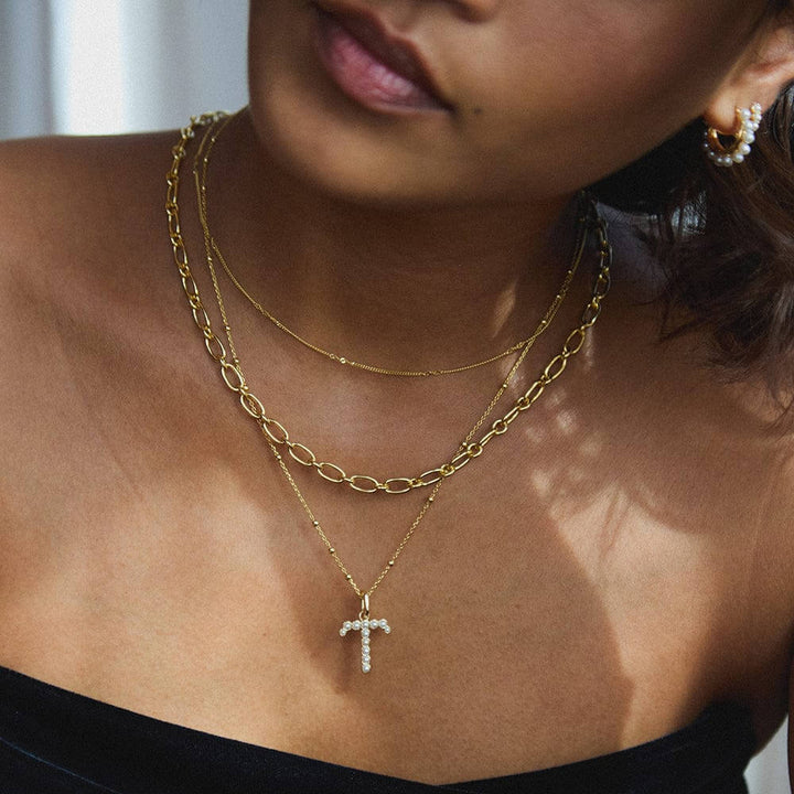 Daisy London 18ct Gold Plate Pearl Initial Charm Pendant-T image 3