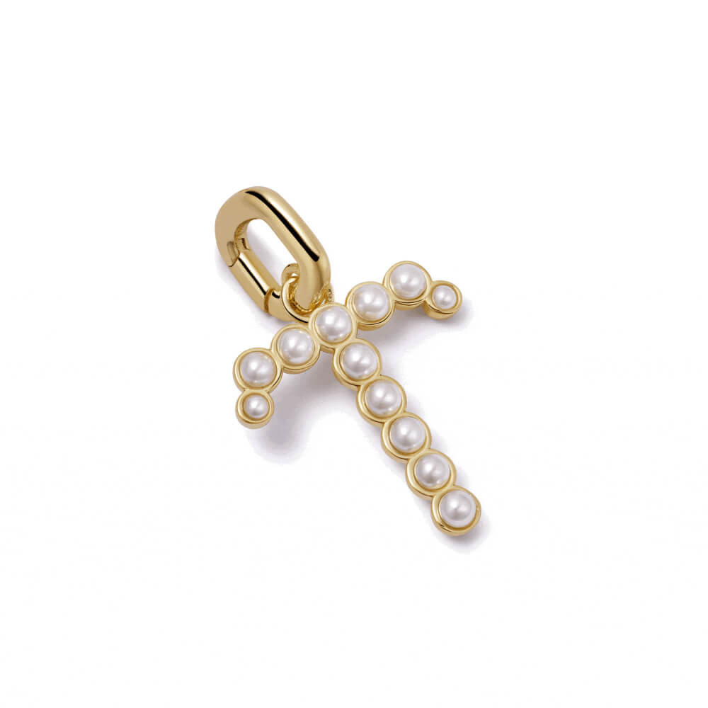Daisy London 18ct Gold Plate Pearl Initial Charm Pendant-T image