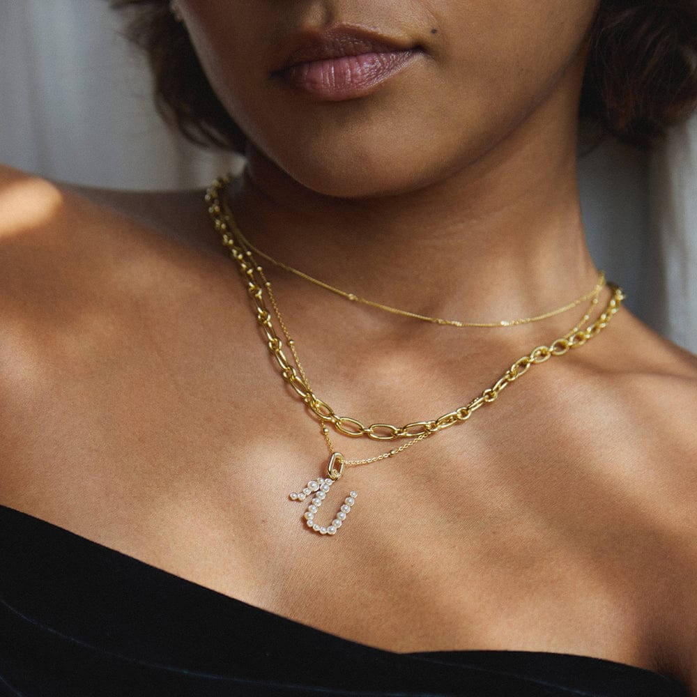 Daisy London 18ct Gold Plate Pearl Initial Charm Pendant-U image 3