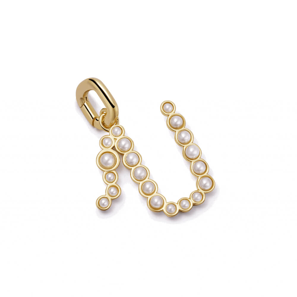 Daisy London 18ct Gold Plate Pearl Initial Charm Pendant-U image