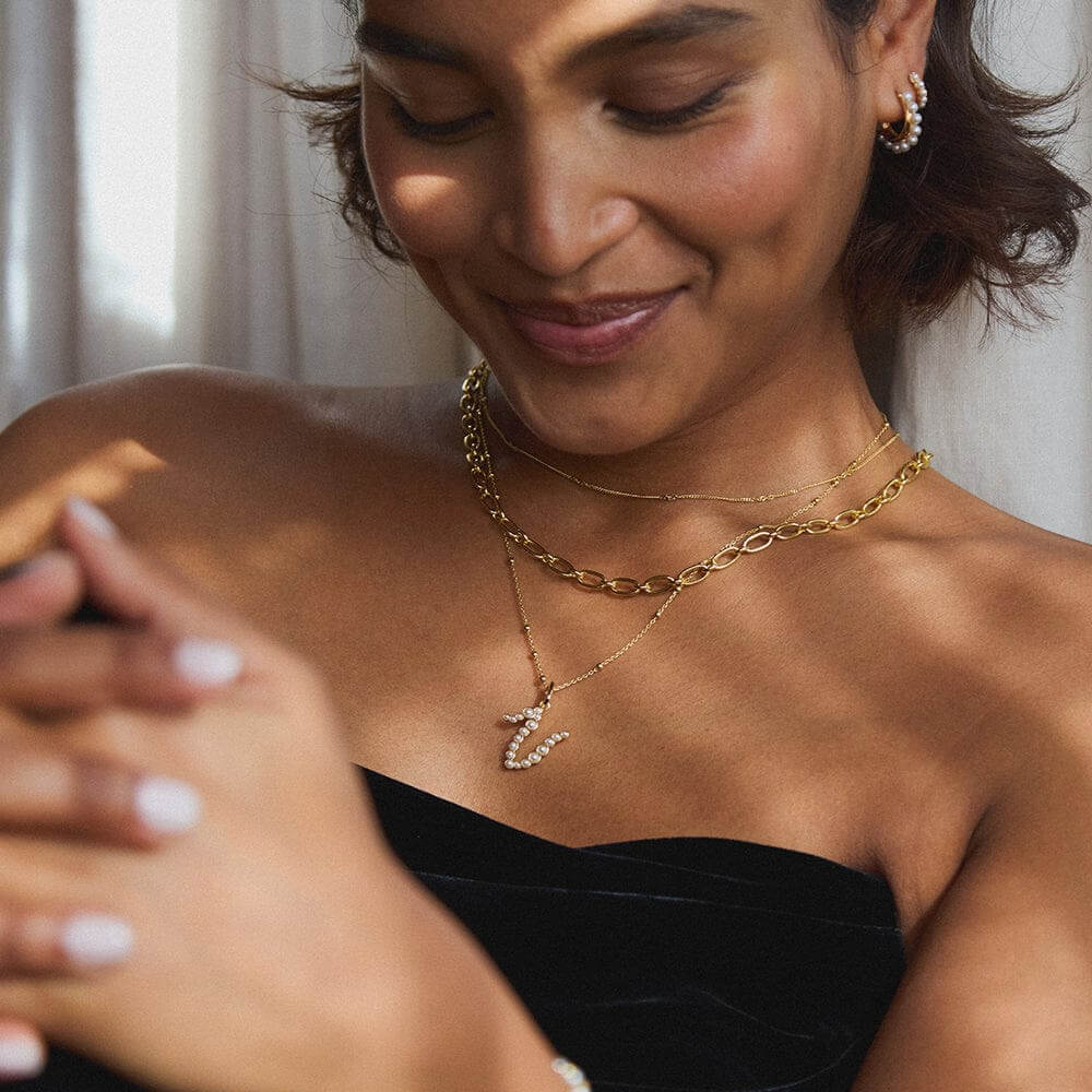 Daisy London 18ct Gold Plate Pearl Initial Charm Pendant-V image 3