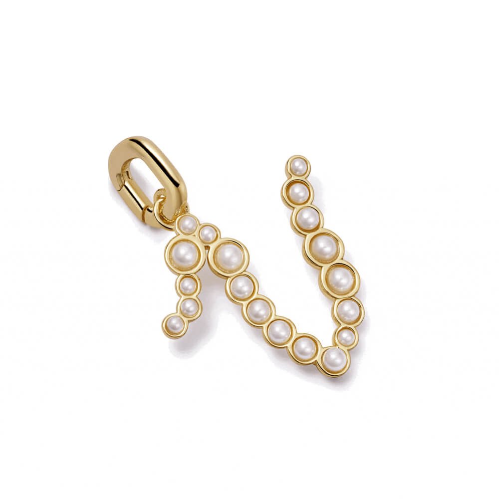 Daisy London 18ct Gold Plate Pearl Initial Charm Pendant-V image
