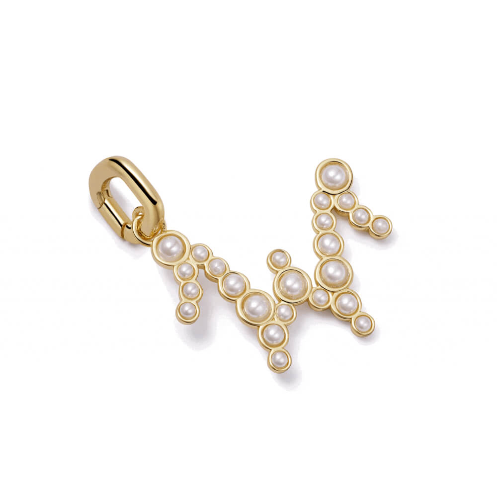 Daisy London 18ct Gold Plate Pearl Initial Charm Pendant-W image