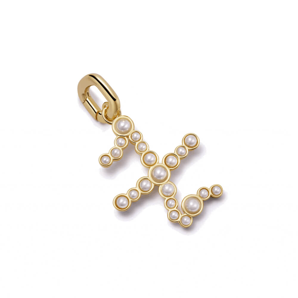 Daisy London 18ct Gold Plate Pearl Initial Charm Pendant-X image
