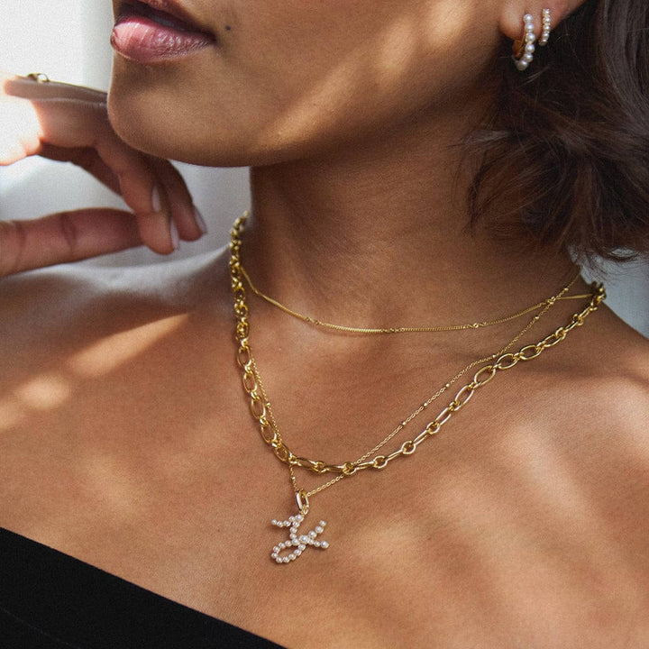 Daisy London 18ct Gold Plate Pearl Initial Charm Pendant-Y image 3