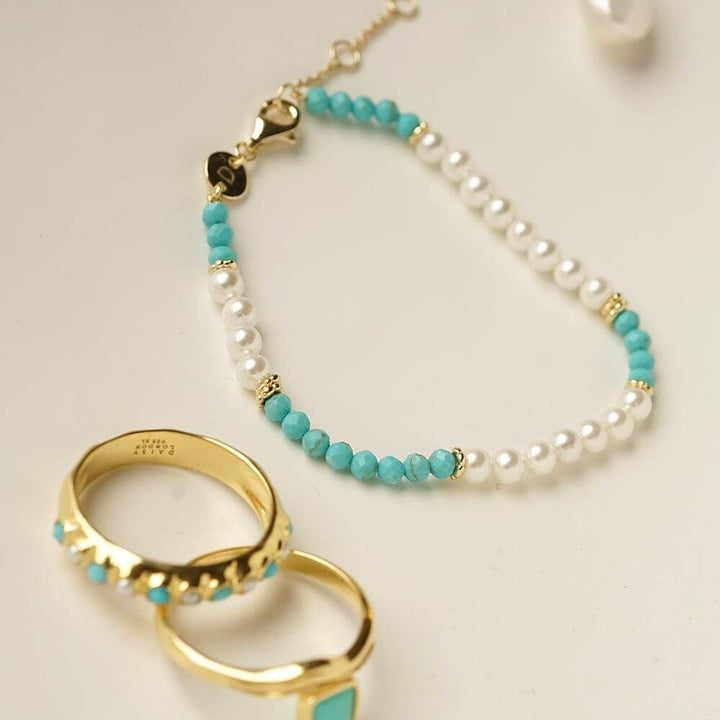 Daisy London 18ct Gold Plate Pearl Turquoise Beaded Bracelet image 2