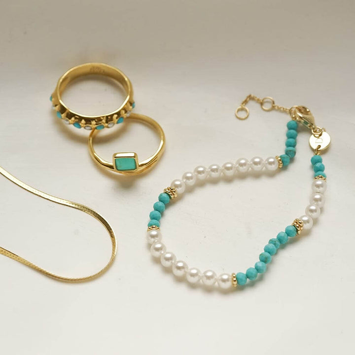 Daisy London 18ct Gold Plate Pearl Turquoise Beaded Bracelet image 4