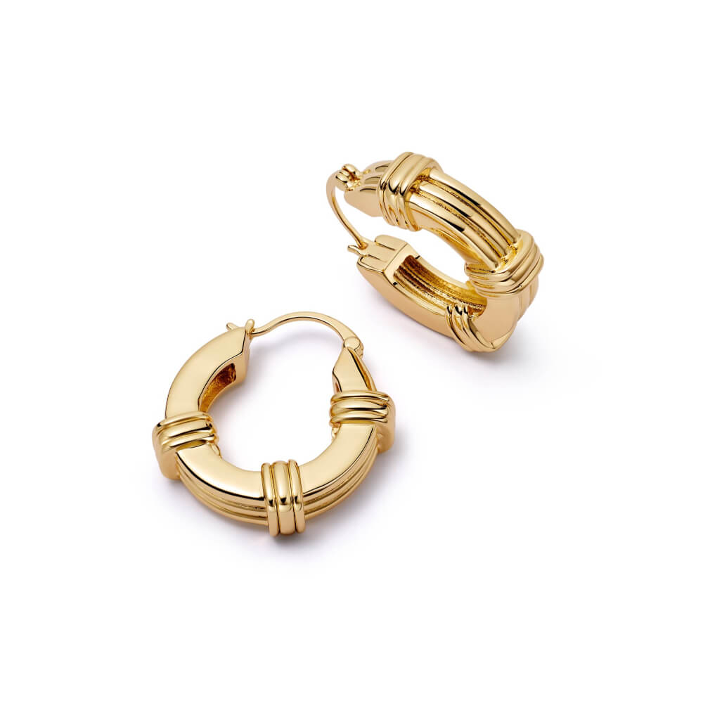 Daisy London 18ct Gold Plate Polly Sayer Triple Ridge Chunky Hoop Earrings - MococoDaisy LondonSPE09_GPEarrings