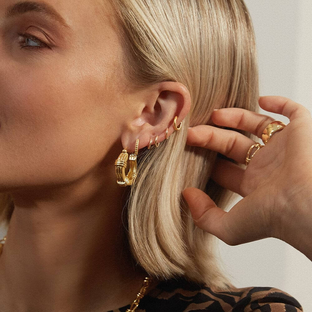 Daisy London 18ct Gold Plate Polly Sayer Triple Ridge Chunky Hoop Earrings - MococoDaisy LondonSPE09_GPEarrings