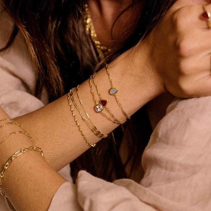 Daisy London 18ct Gold Plate Recycled Silver Birthstone Charm Bracelet with Gemstones - MococoDaisy LondonBSBR13_GPBracelets