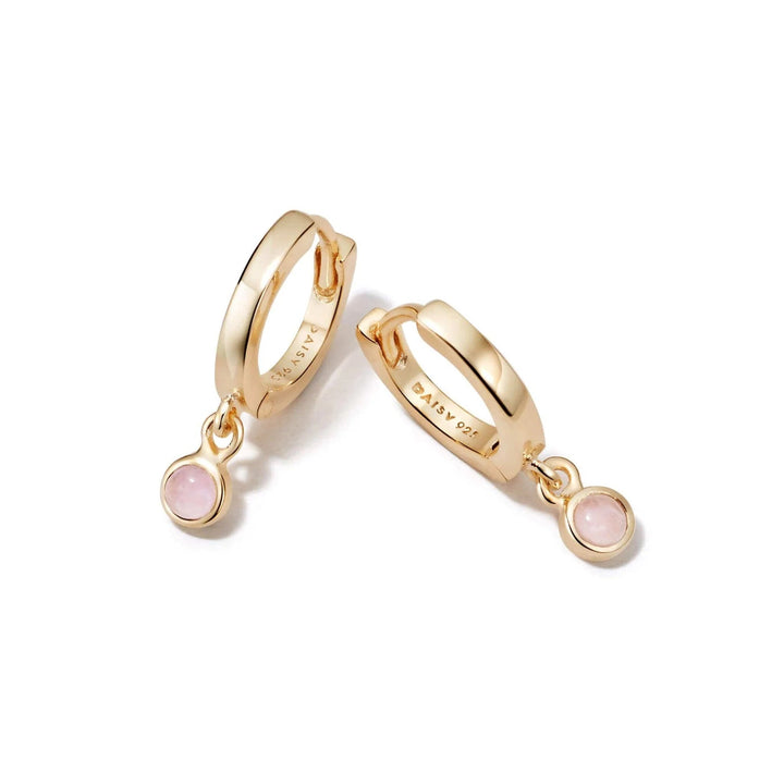 Daisy London 18ct Gold Plate Rose Quartz Healing Huggie Hoops - MococoDaisy LondonHE3005_GP5056104108956Earrings