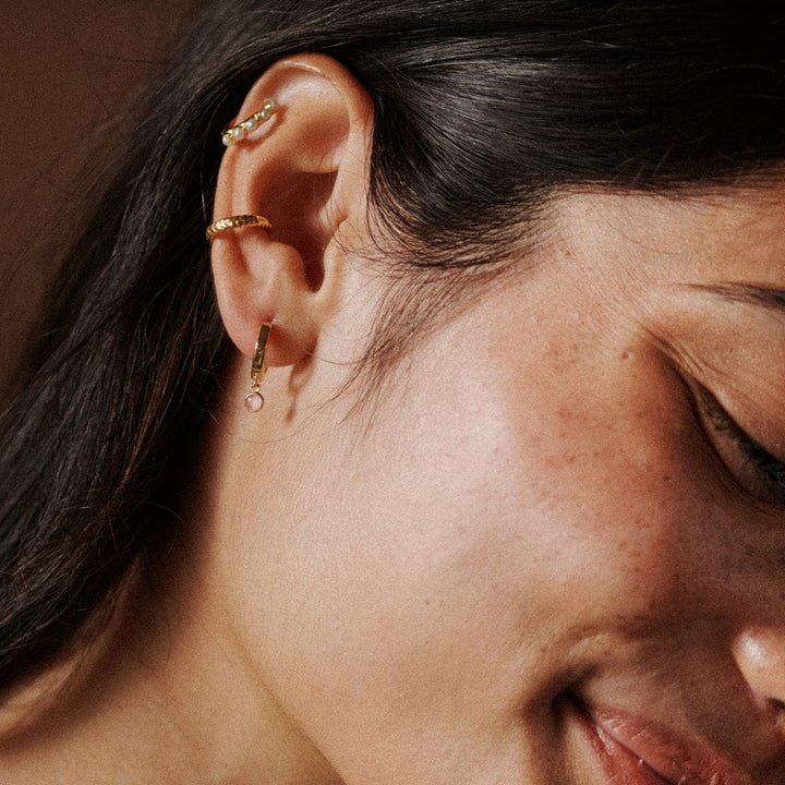 Daisy London 18ct Gold Plate Rose Quartz Healing Huggie Hoops - MococoDaisy LondonHE3005_GP5056104108956Earrings