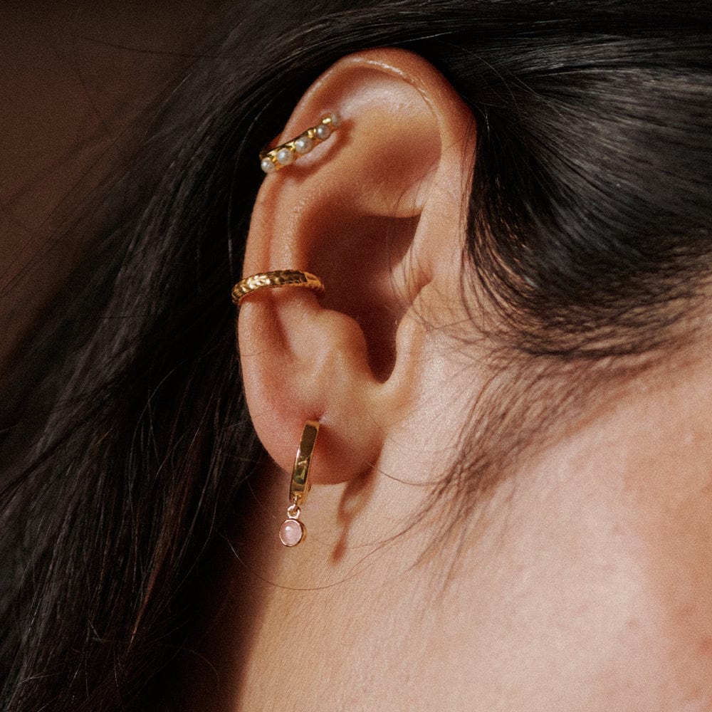 Daisy London 18ct Gold Plate Rose Quartz Healing Huggie Hoops - MococoDaisy LondonHE3005_GP5056104108956Earrings