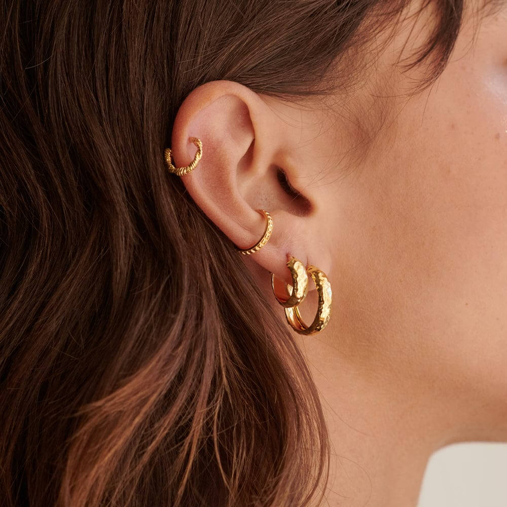 Daisy London 18ct Gold Plate Textured Hoop Earring Stack - MococoDaisy LondonGSET108Earrings