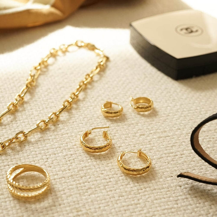 Daisy London 18ct Gold Plate Textured Hoop Earring Stack - MococoDaisy LondonGSET108Earrings