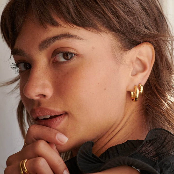 Daisy London 18ct Gold Plate Textured Hoop Earring Stack - MococoDaisy LondonGSET108Earrings