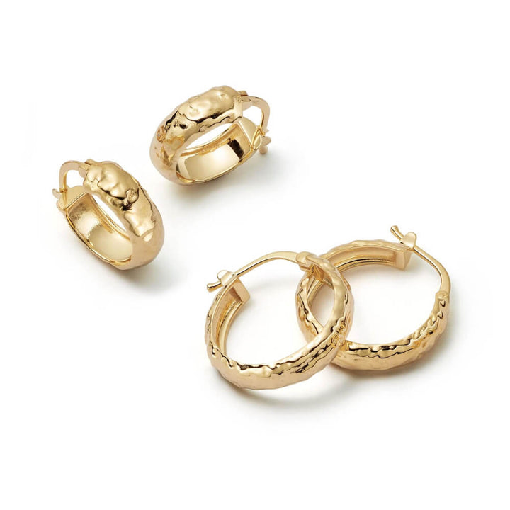 Daisy London 18ct Gold Plate Textured Hoop Earring Stack - MococoDaisy LondonGSET108Earrings