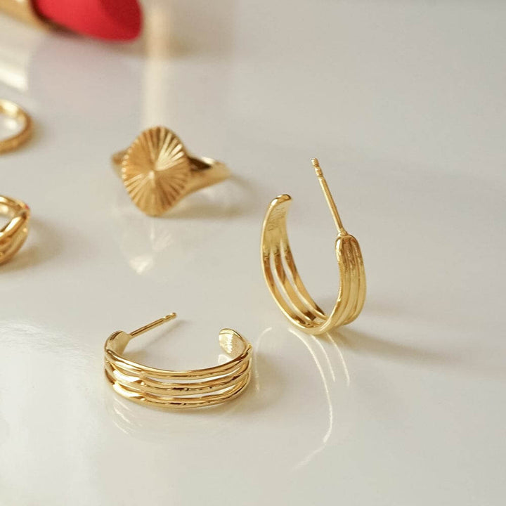 Daisy London 18ct Gold Plate Triple Wave Hoop Earrings - MococoDaisy LondonE3115_GPEarrings