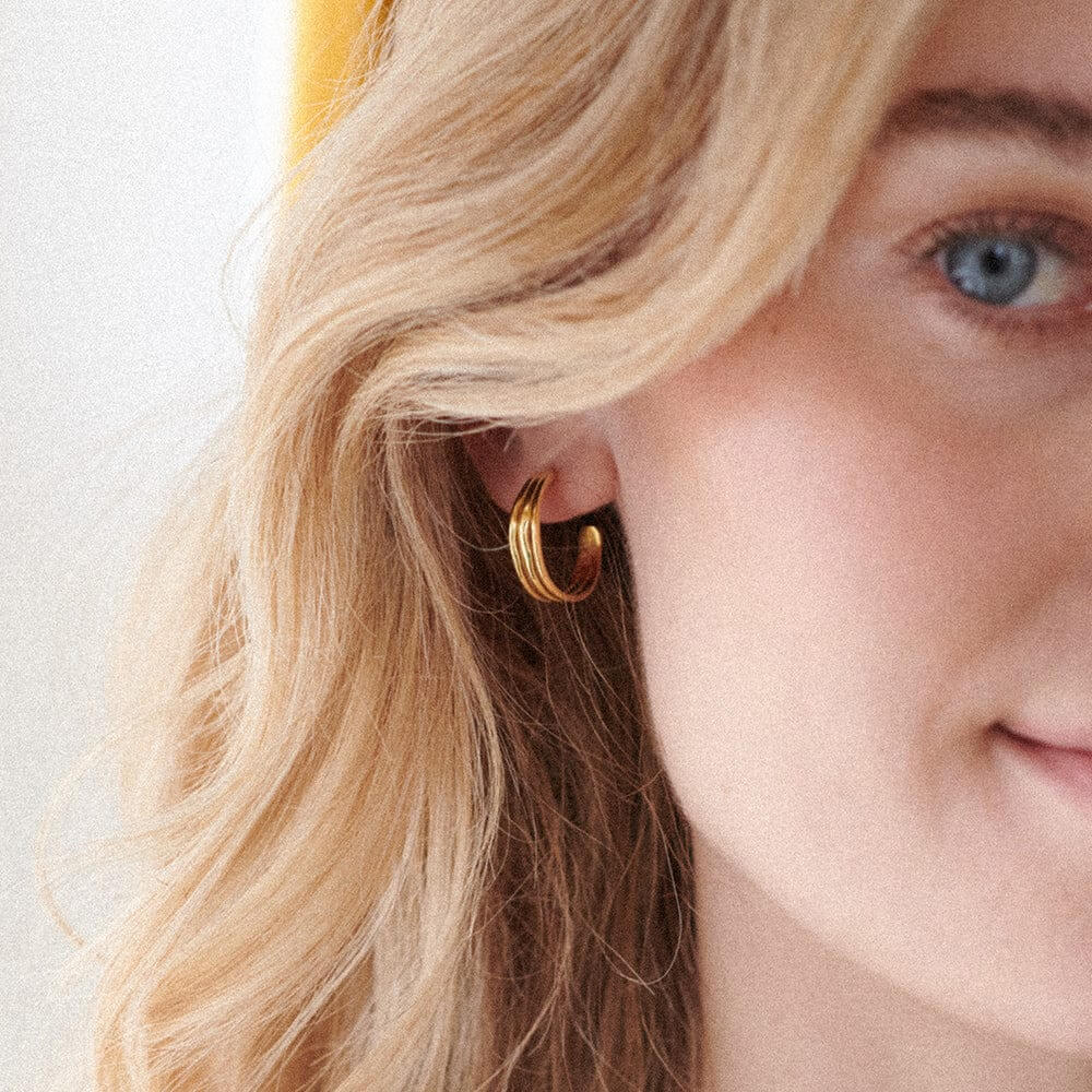 Daisy London 18ct Gold Plate Triple Wave Hoop Earrings - MococoDaisy LondonE3115_GPEarrings