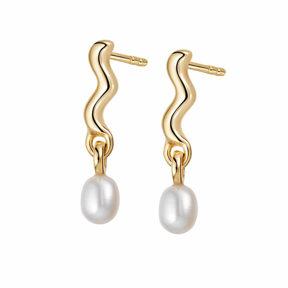 Daisy London 18ct Gold Plate Wave Seed Pearl Stud Earrings - MococoDaisy LondonTE02_GPEarrings