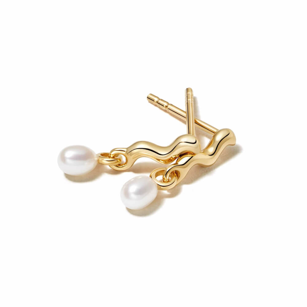 Daisy London 18ct Gold Plate Wave Seed Pearl Stud Earrings - MococoDaisy LondonTE02_GPEarrings