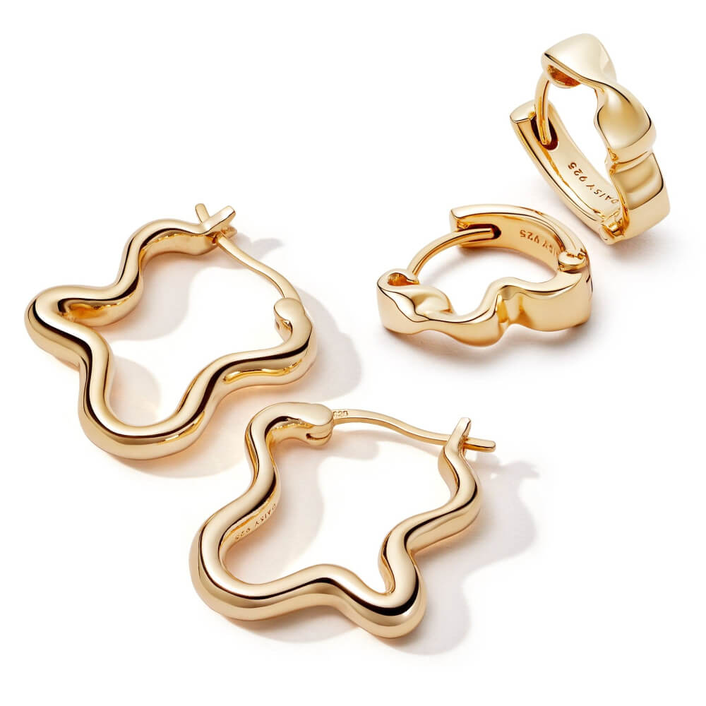 Daisy London 18ct Gold Plate Wavy Hoop Earring Stack - MococoDaisy LondonGSET144_GPEarrings