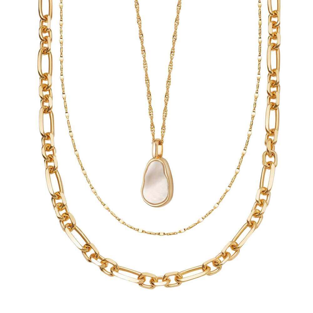 Daisy London Gold Chunky Chain Pearl Necklace Layering Set - MococoDaisy LondonGSET148_GPJewellery Sets