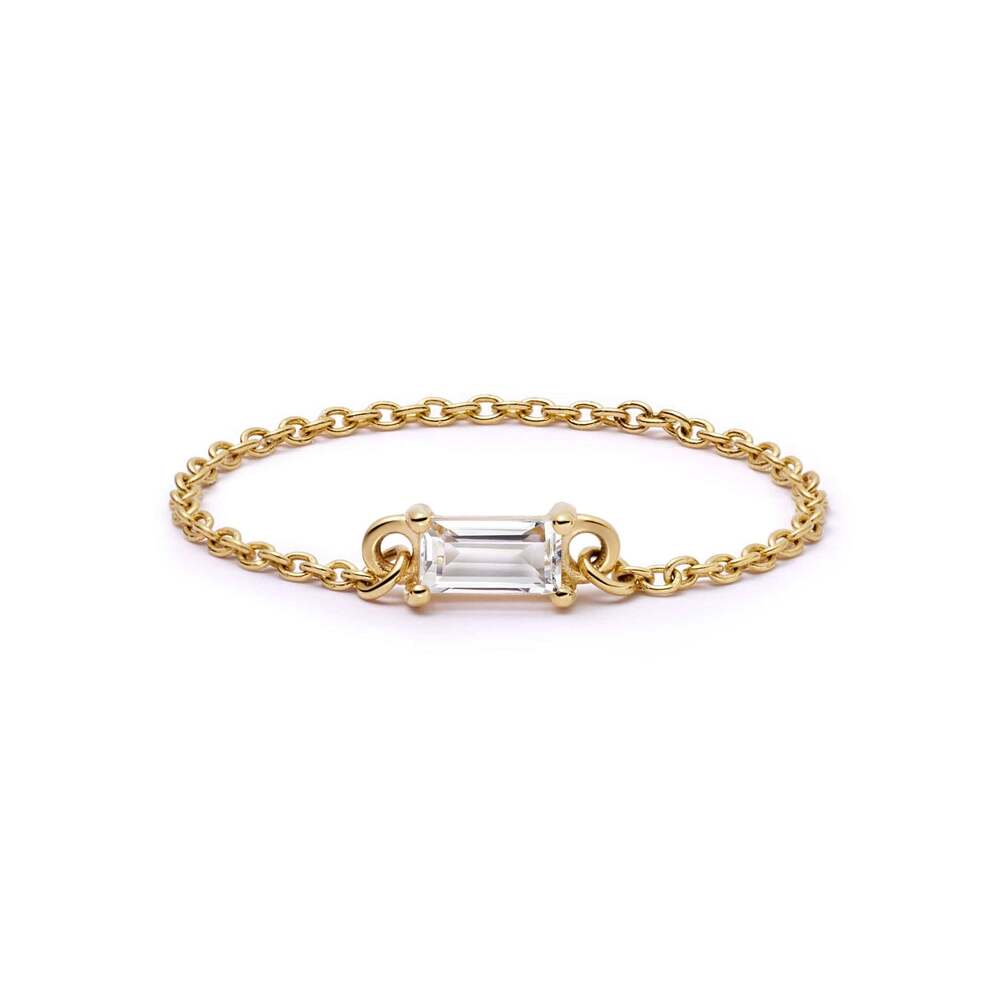Daisy London Gold Estee Lalonde Fine Baguette Sapphire Chain Ring