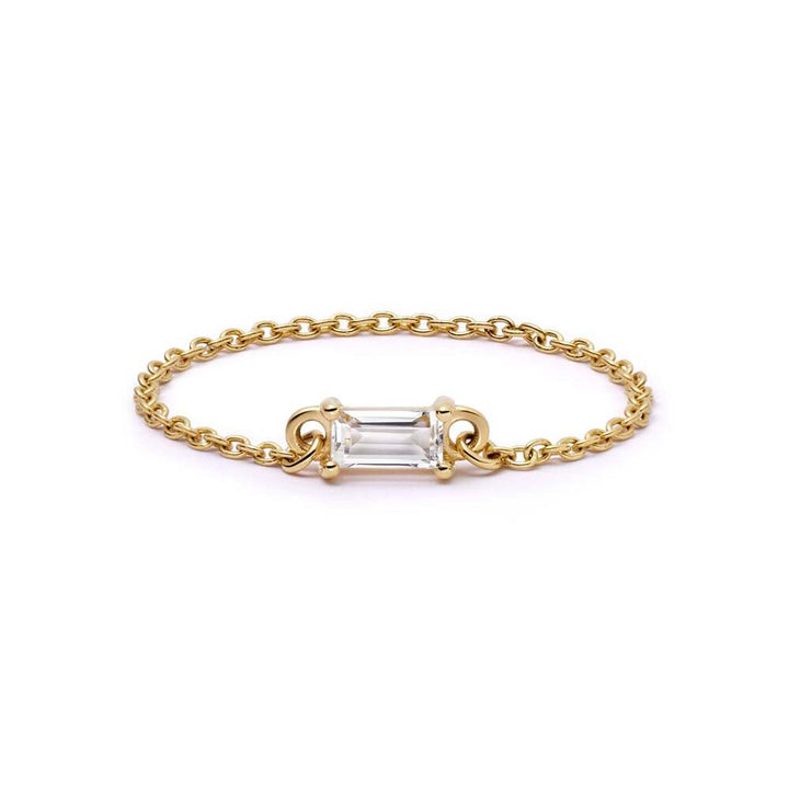 Daisy London Gold Estee Lalonde Fine Baguette Sapphire Chain Ring