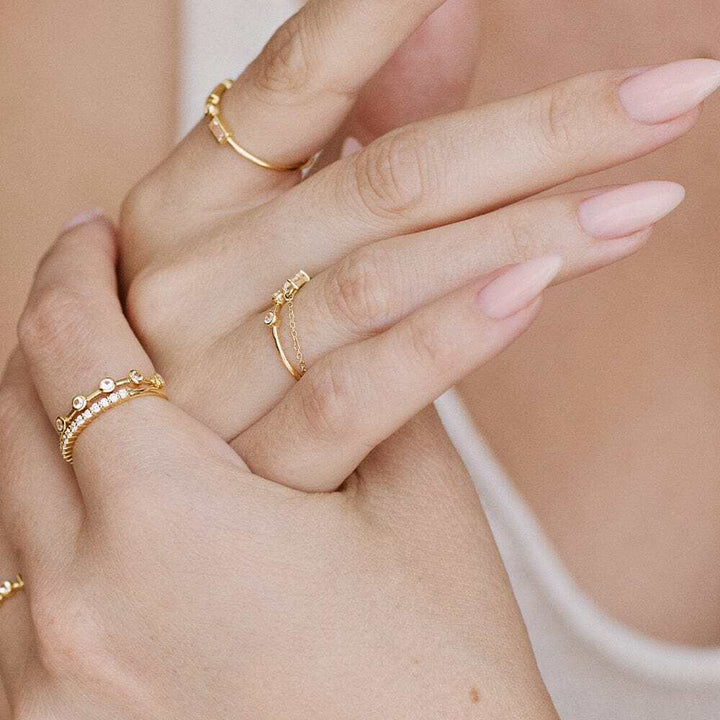 Daisy London Gold Estee Lalonde Fine Baguette Sapphire Chain Ring Additional Image - 1