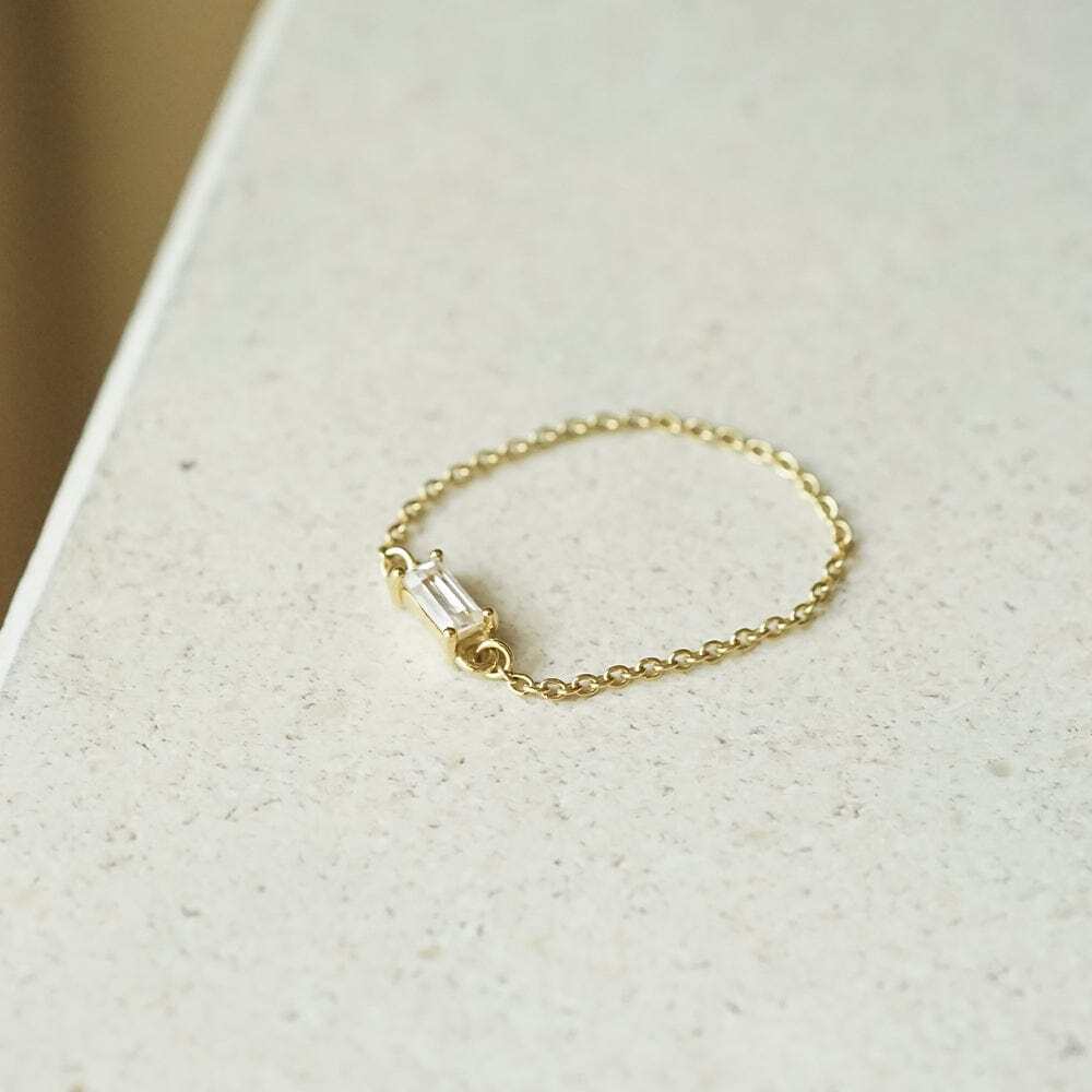 Daisy London Gold Estee Lalonde Fine Baguette Sapphire Chain Ring Additional Image - 2