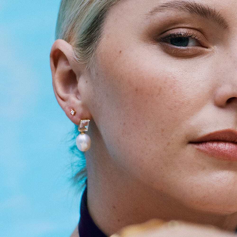 Daisy London Gold Estee Lalonde Fine Sapphire &amp; Pearl Single Drop Earring Additional Image - 1