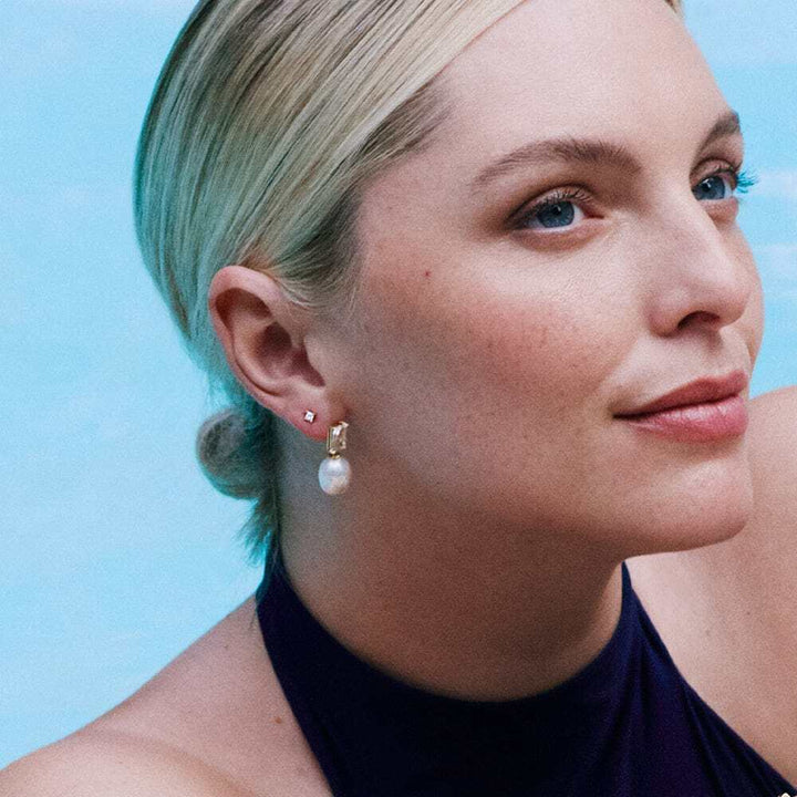 Daisy London Gold Estee Lalonde Fine Sapphire &amp; Pearl Single Drop Earring Additional Image - 3