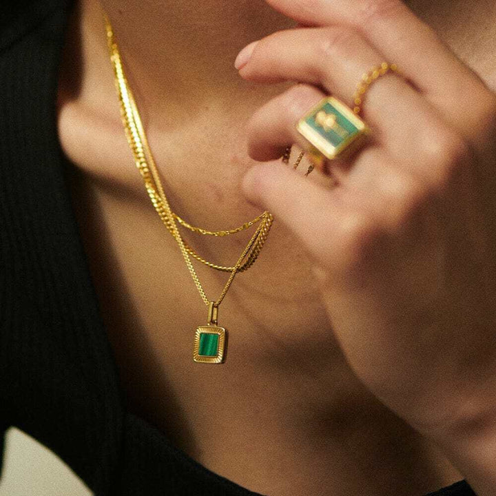 Daisy London Gold Malachite Palm Square Necklace - MococoDaisy LondonWN08_GPNecklaces
