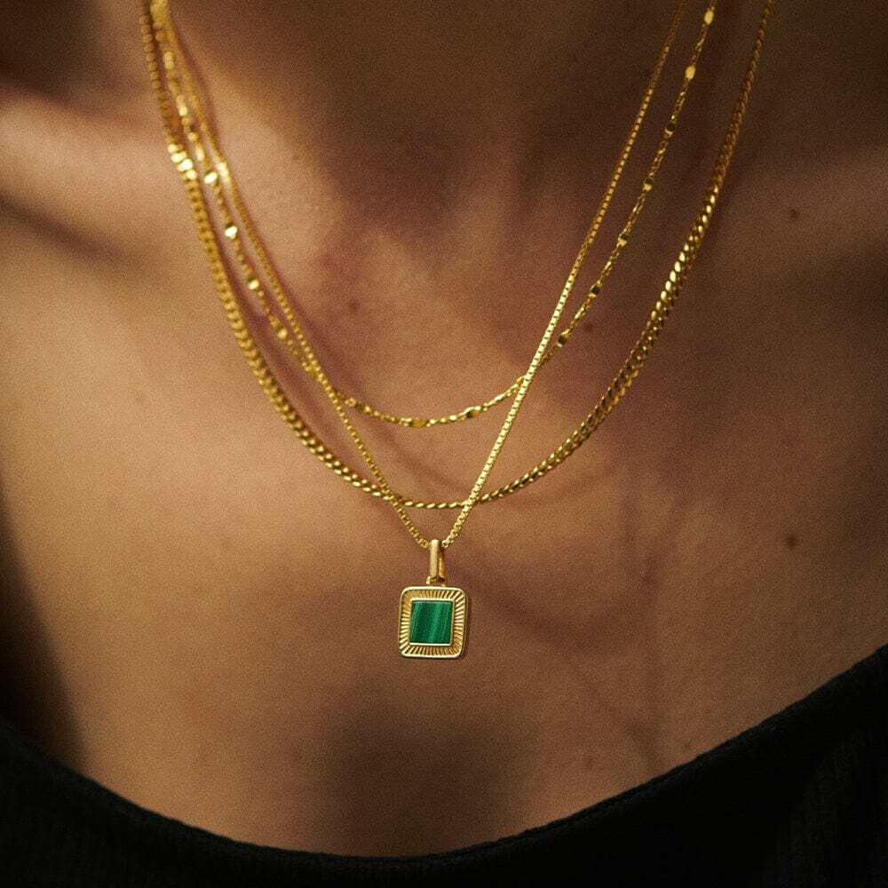 Daisy London Gold Malachite Palm Square Necklace - MococoDaisy LondonWN08_GPNecklaces