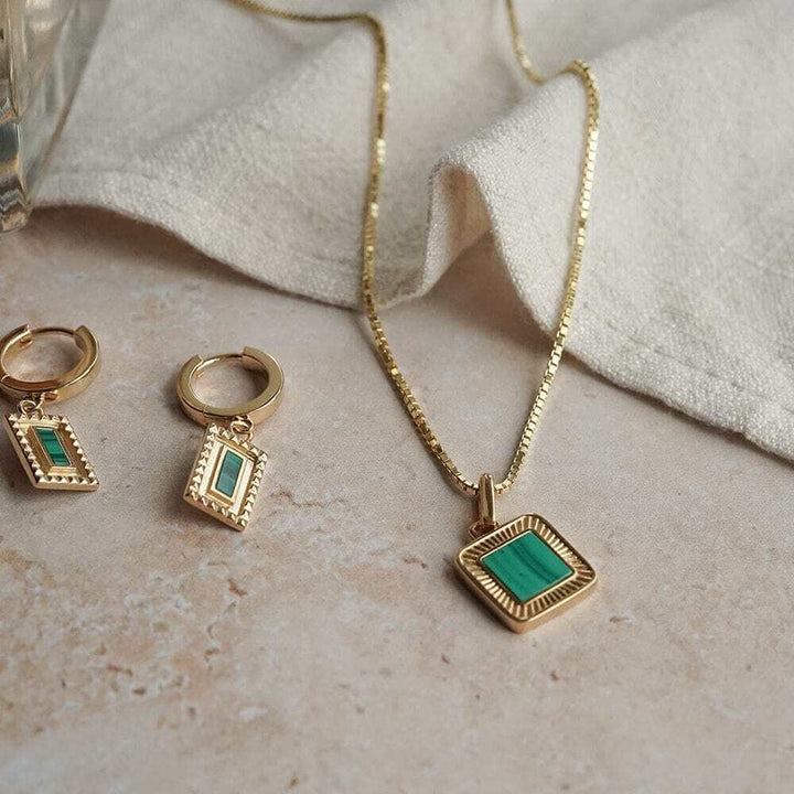 Daisy London Gold Malachite Palm Square Necklace - MococoDaisy LondonWN08_GPNecklaces
